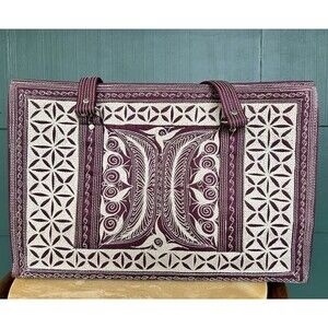 Laga Designs Embroidered Tote Bag Shoulder Purse Burgundy Floral Lining 10x15